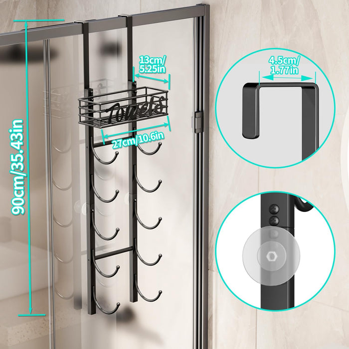 Towel Racks for Bathroom Storage - 6 Tier Over The Door & Wall Mount Rolled Towel Storage Organizer Holder with Metal Shelf Basket for Small Bathroom, Camper, Rv - Black, Patented