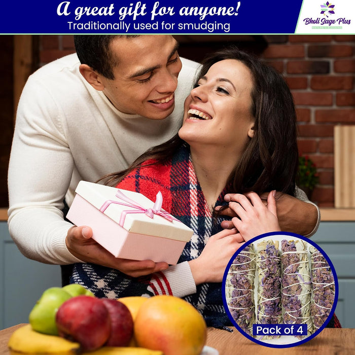 Lavender with White Sage -  Sage Incense Sticks for Cleansing Negative Energy, Sage Sticks for House Cleansing - Lavender with White Sage Smudge Sticks Pack of 4