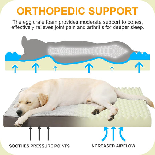 Orthopedic Dog Bed for Large Dogs with Waterproof Lining, Grey, 35x22