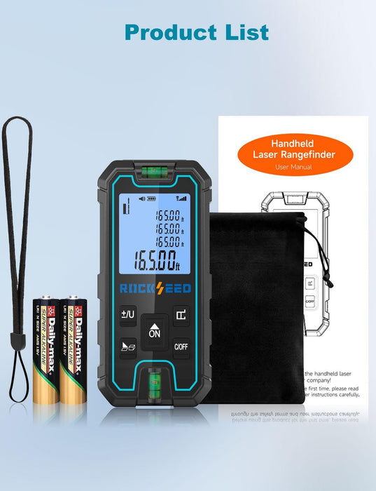 Laser Measuring Tool 165 Feet,  Portable Laser Measure, Digital Distance Measurement with 2 Bubble Levels, Laser Tape Measure with 5 Units Conversion