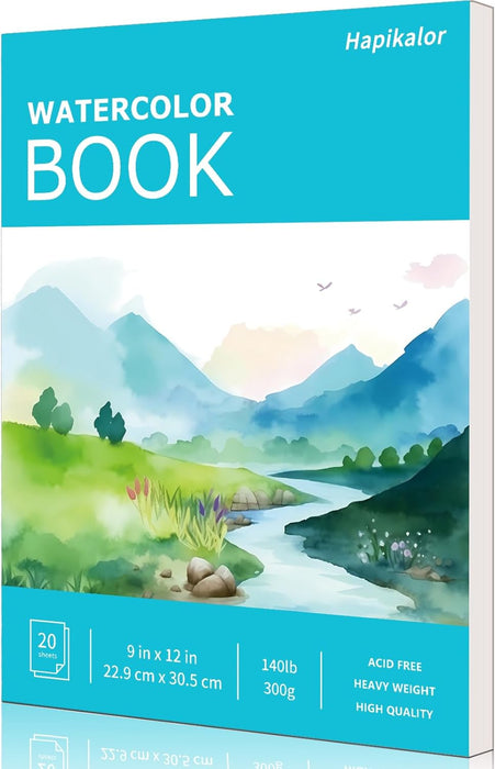 Watercolor Paper Pad, 9"x12" Water Color Paper, 140lb/300gsm Teal