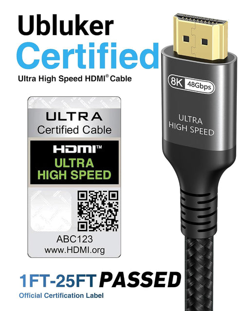 10K 8K 4K HDMI Cable 48Gbps 6.6 FT, Certified Ultra High Speed HDMI® Cable 4K 240Hz 144Hz 120Hz 8K60Hz 0.01ms HDR10+ eARC HDCP2.3 Netflix Roku TV PC Monitor Projector PS5 Xbox