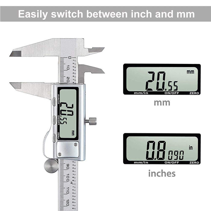Digital Caliper, Caliper Measuring Tool with Stainless Steel, Electronic Micrometer Caliper with Large LCD Screen, Auto-