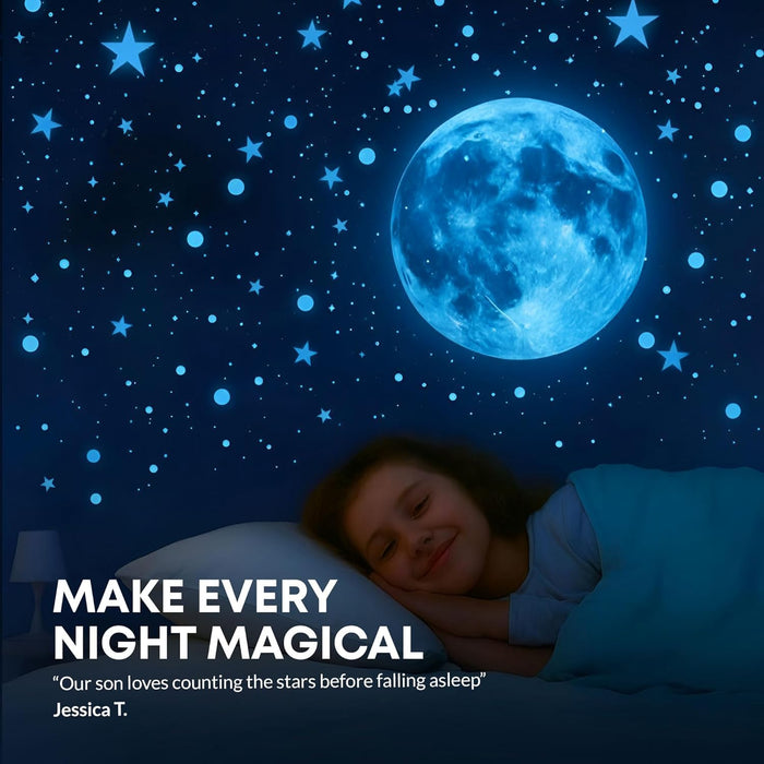Glow in the Dark Stars for Ceiling, 1050 Pcs with Moons & E-Book (Blue)