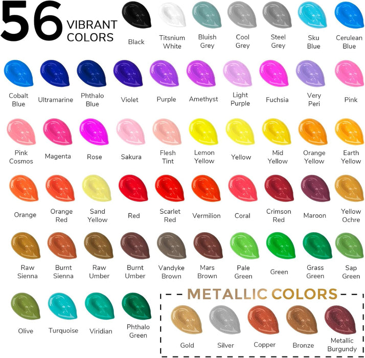 Acrylic Paint Set, 56 Colors x 2 oz, Non-Toxic Matte Paint