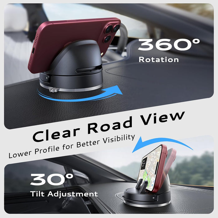 Ultra-Compact Car Phone Holder [Thick Case Friendly | 78LB Suction] 360° Rotate & 30° Tilt Car Phone Mount, Uneven Dashb