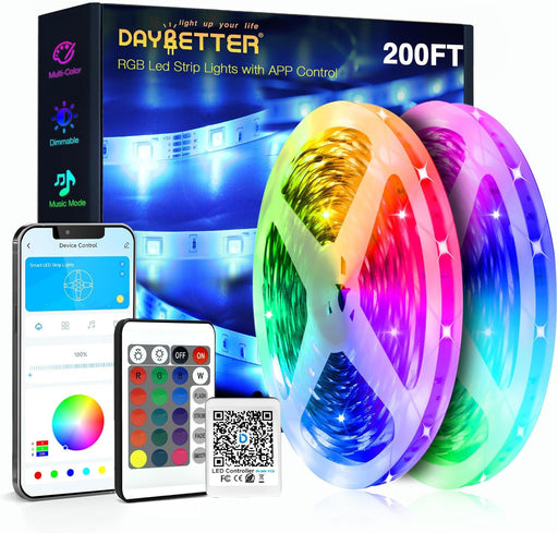 Led Strip Lights 200 ft (2 Rolls of 100 ft) Ultra Long Smart Light Strips with App Voice Control Remote, RGB Music Sync Color Changing Lights for Bedroom, Kitchen, Party,Home Decoration