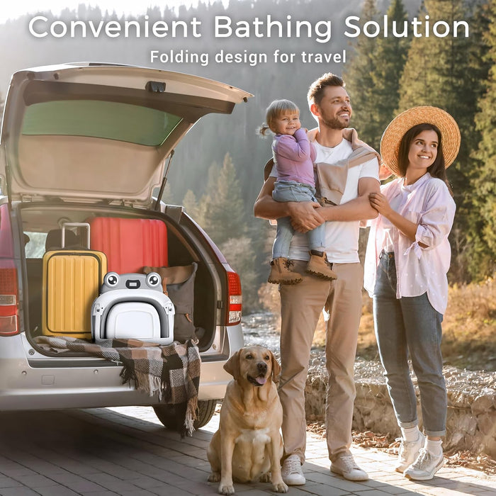 Baby Bathtub, Collapsible Newborn Bathtub for Infant to Toddler with Soft Cushion and Thermometer,Portable Travel Newborn Tub with No-Slip Feet, Baby Shower Gifts, 0-12 Months Baby Bath, Grey