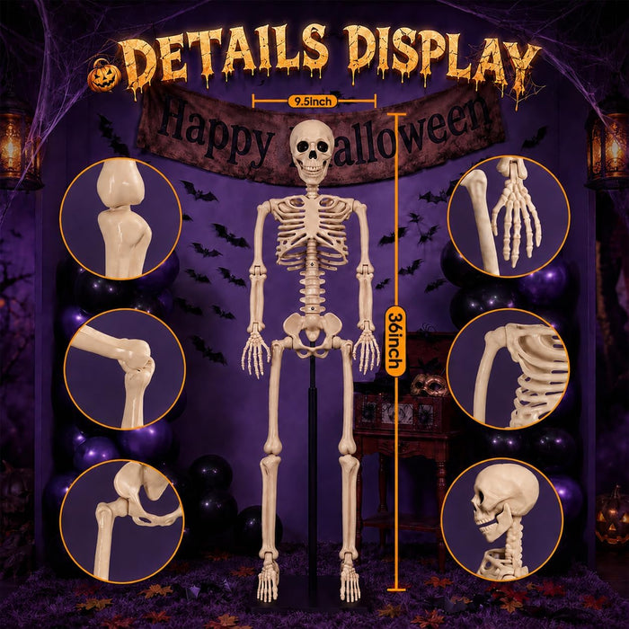 2 Pack 36" Halloween Skeleton Decorations,Human Bones for Halloween Party with Movable Joints,for Haunted Houses, Front Lawn, Graveyard Props