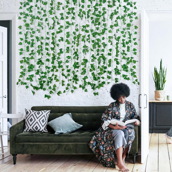 Fake Vines for Room Decor(12 Pack 84 Feet) Aesthetic Artificial Plant Ivy Leaves Hanging Greenery Garlands for Home Bedroom Wall Wedding Christmas Party Office Patio Outdoor Garden Décor