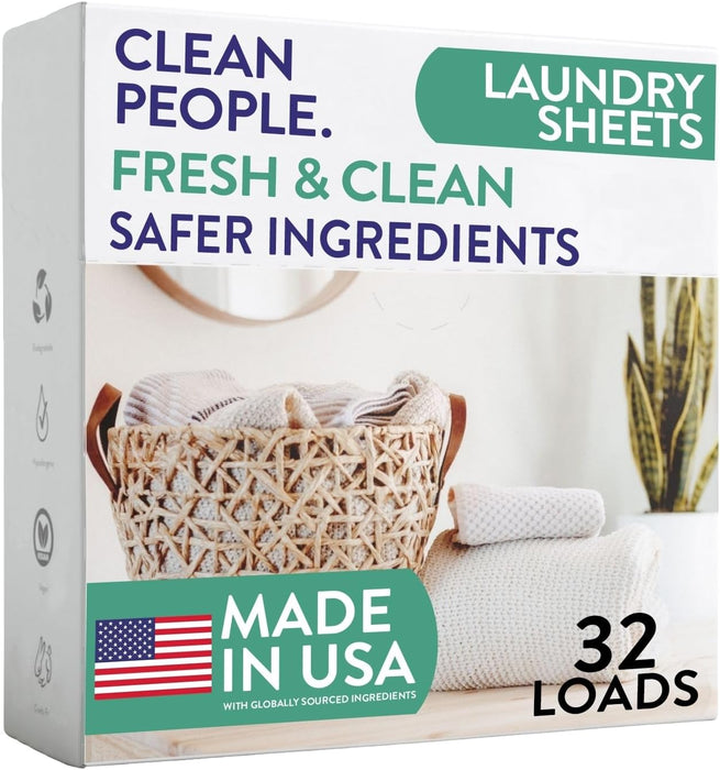 Laundry Detergent Sheets - Laundry Soap - Ultra Concentrated, Recyclable Packaging, Stain Fighting - Fresh Scent, 32 Pack