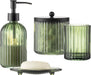 4PCs Heavy Weight Decent Glass Bathroom Accessories Set with Decorative Pressed Pattern - Includes Hand Soap Dispenser & Tumbler & Soap Dish & Toothbrush Holder (Green)