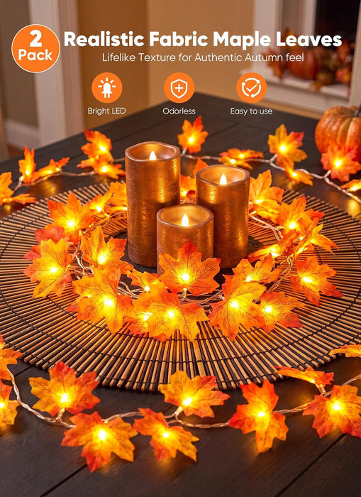 2 Pack Fall Garland with Lights Total 20Ft 40LED Fall Decor