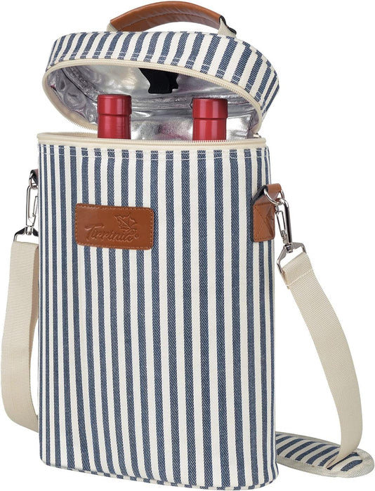 2 Bottle Insulated Wine Tote Carrier Bag