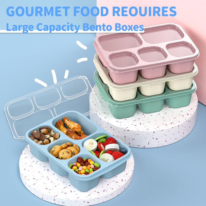 Bento Box Adult Lunch Box - 4 Pack, 5 - Compartment Meal Prep Container for Kids, Reusable Food Storage Snack Containers