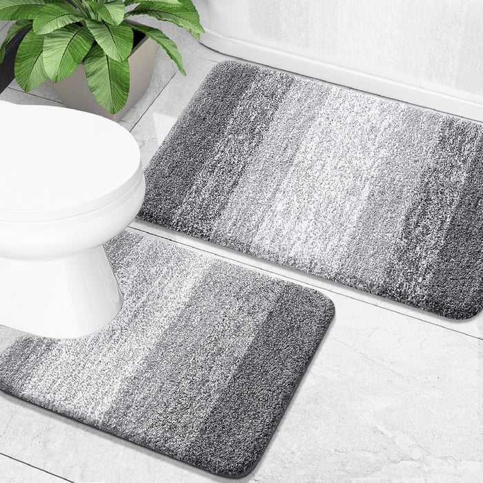 Micorfiber Bathroom Rug Set 2 Piece, Soft Absorbent Bath Mats, Grey