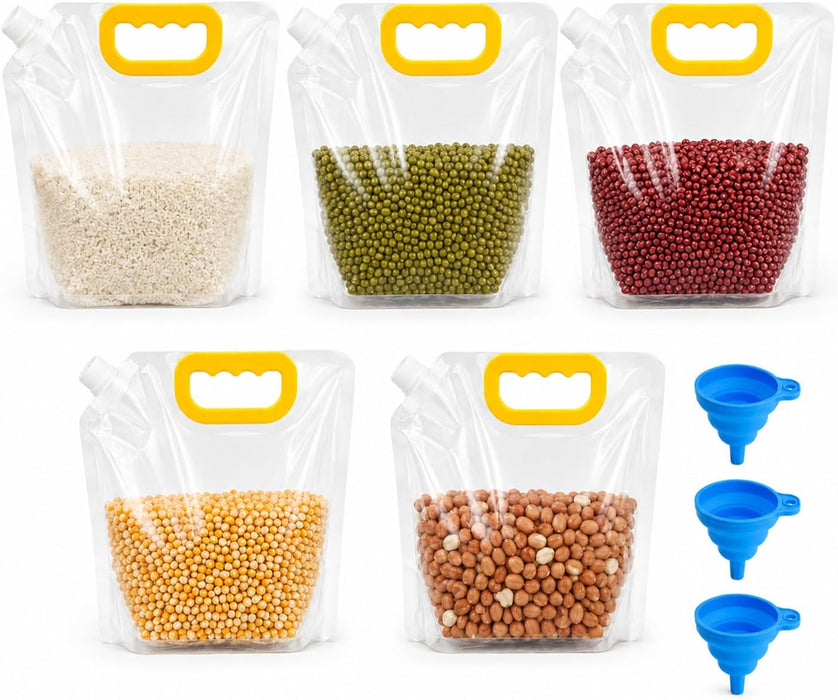 5pcs Airtight Grain Storage Bags with Handle,Food Storage Bags,Reusable Rice Food Sealed Container,Moisture-Proof Dry Goods Sealing Stand-Up Leak Proof