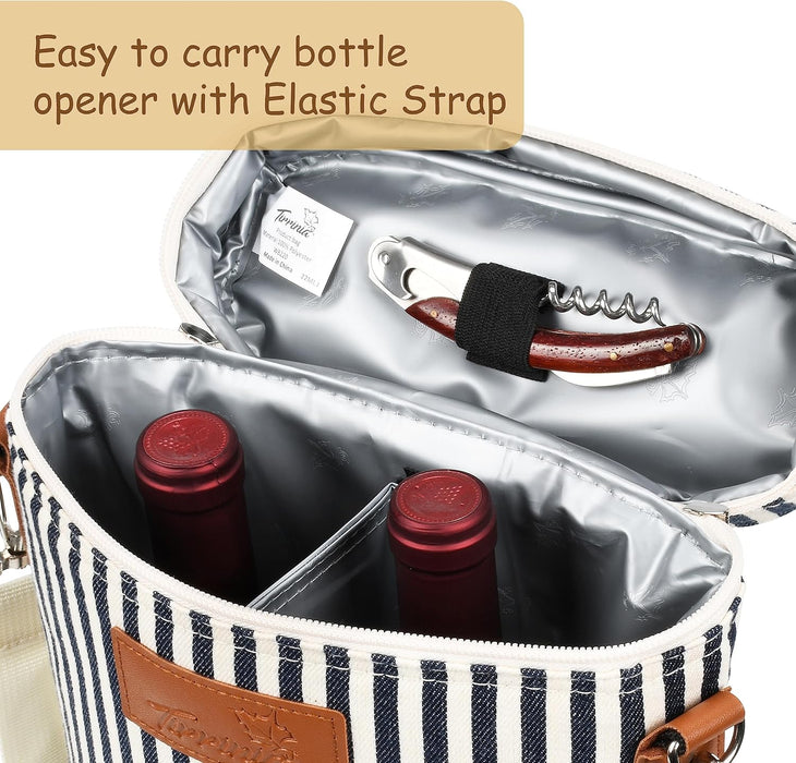 2 Bottle Insulated Wine Tote Carrier Bag