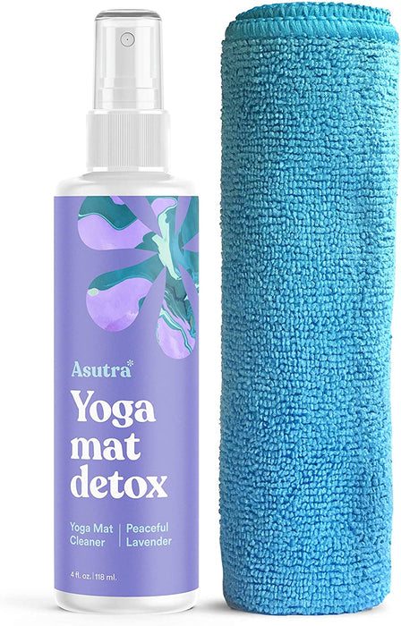 Yoga Mat Cleaner Spray (Peaceful Lavender), 4 fl oz - No Slippery Residue, Organic Essential Oils, Deep-Cleansing for Fi