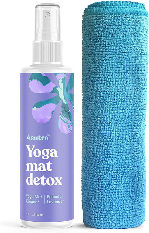 Yoga Mat Cleaner Spray (Peaceful Lavender), 4 fl oz - No Slippery Residue, Organic Essential Oils, Deep-Cleansing for Fi