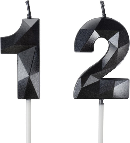 Number 12 Candles,12th Birthday Candles,Black Happy Birthday Candle for Cake,3D Design Cake Topper Decorations for Boy M