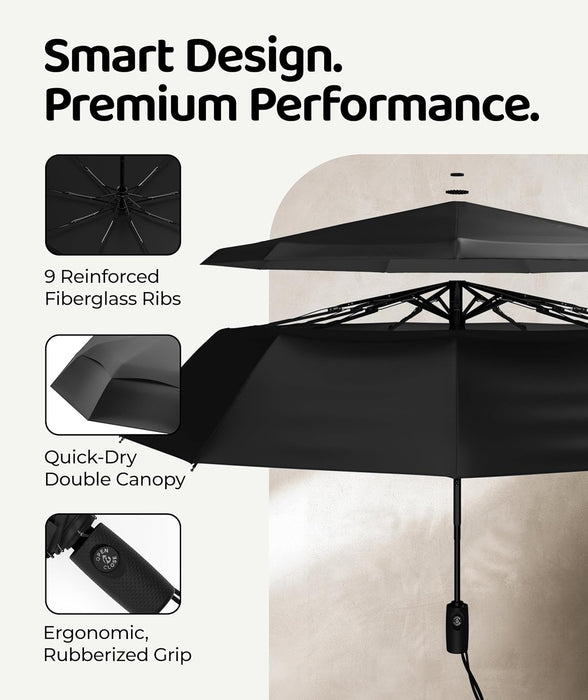 Windproof Travel Umbrella - Compact & Withstands Winds up to 100MPH, Strongest Premium Auto Folding Umbrella for Rain an