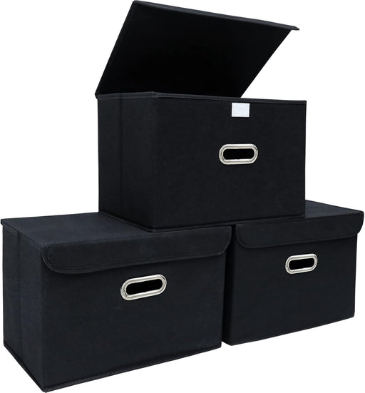 Fabric Storage Cube Bins Foldable Organizer Container Collapsible Basket with Lids and Metal Handles, for Home, Bedroom,