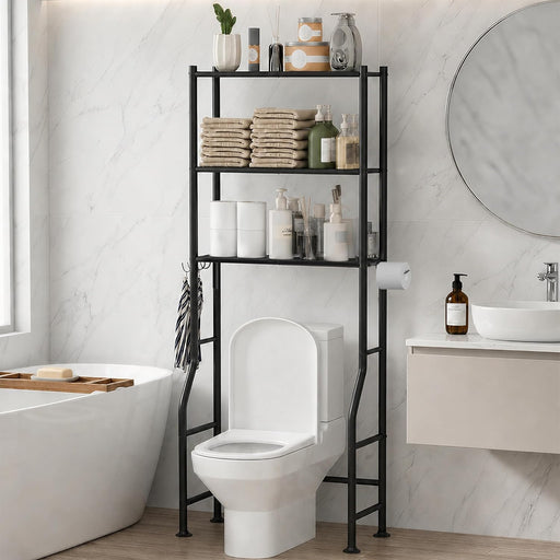 3-Tier Over Toilet Storage, Anti-Tilt, 64" H, Black