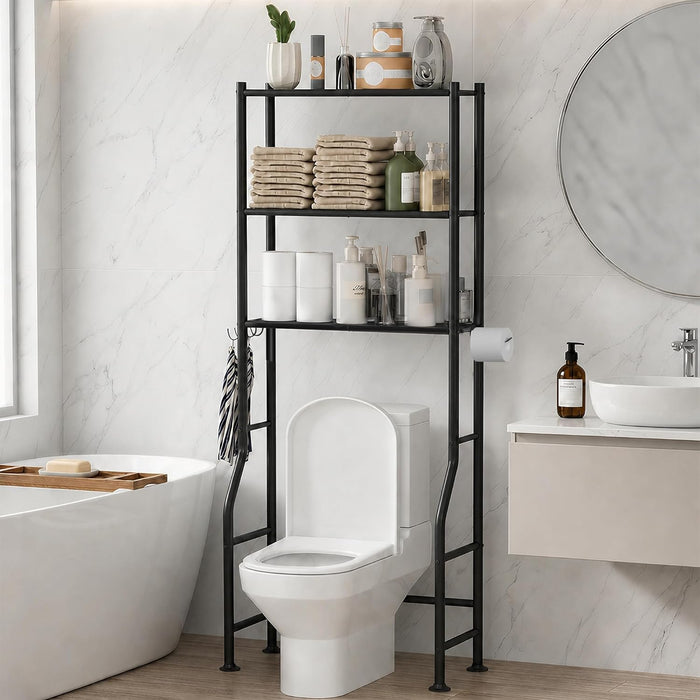 3-Tier Over Toilet Storage, Anti-Tilt, 64" H, Black