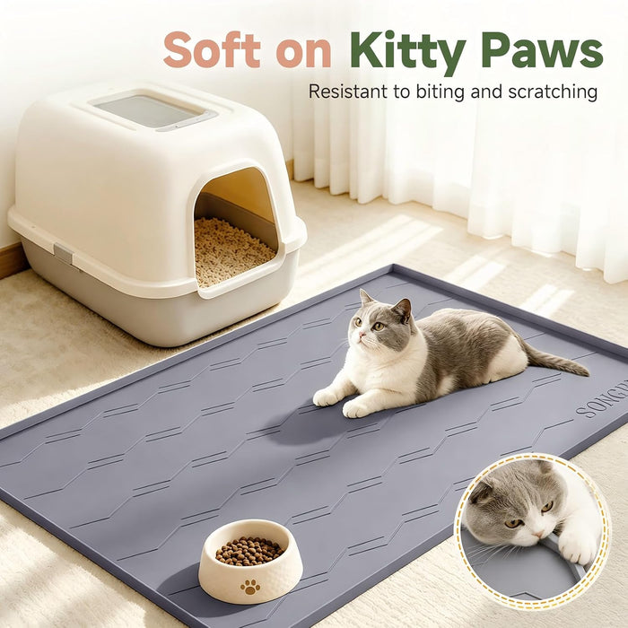 Silicone Cat Litter Mat 34" x 22", Large Litter Trapping Mat, Gray