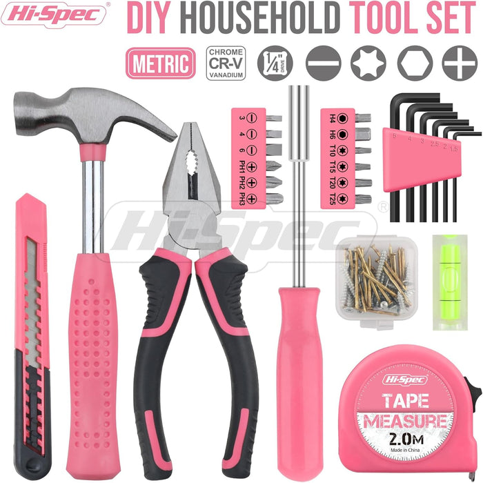 Tool Set 25pc Pink Household DIY Tool Kit for Women. Small Mini Tool Box Set of Starter Basic Ladies Tools