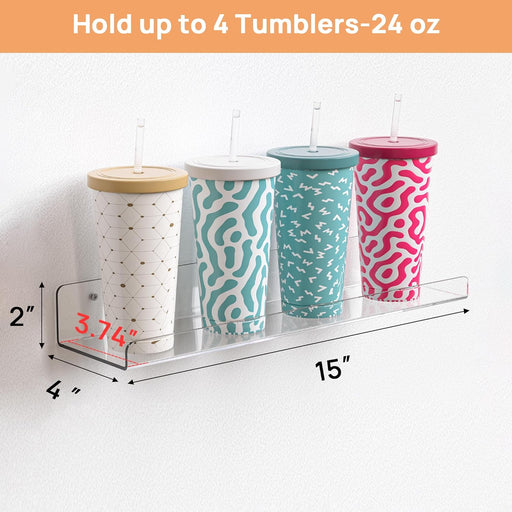 4 Pcs 15" Acrylic Shelves for Wall Storage and Organizer, Clear