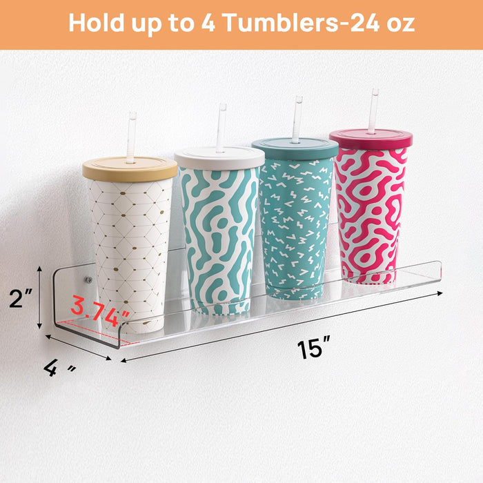 4 Pcs 15" Acrylic Shelves for Wall Storage and Organizer, Clear