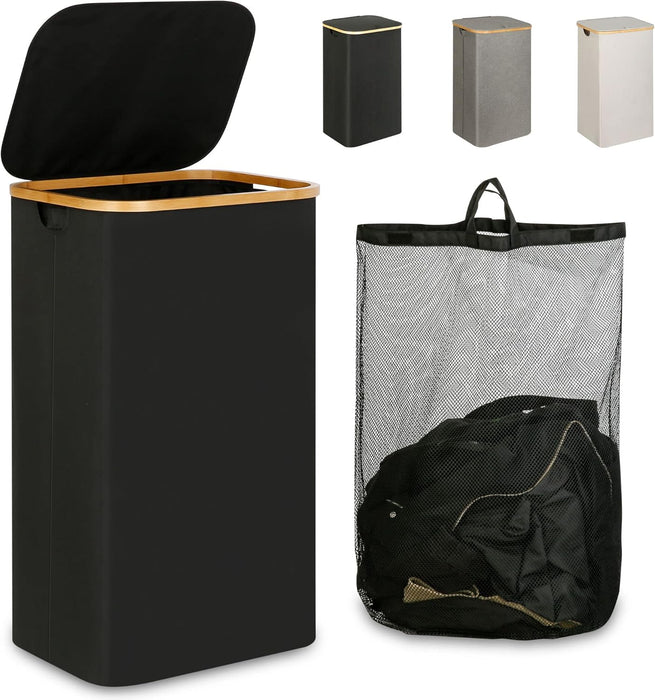 Laundry Hamper with Lid,110L Laundry Basket with Mesh Bags,Black