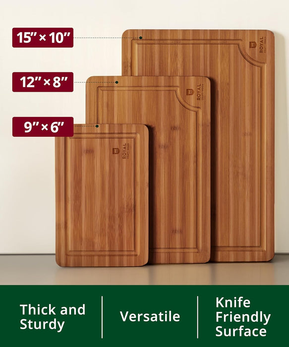 Wooden Cutting Boards for Kitchen Appliances - Non Toxic Bamboo Wood Cutting Board Set with Deep Juice Groove, Side Hand