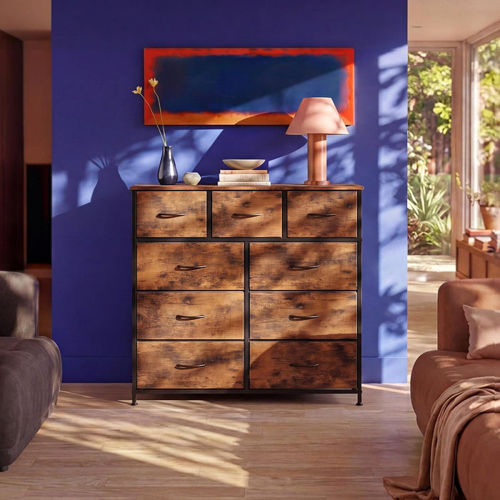 Tall Dresser for Bedroom, 9 Drawer Chest of Drawers, Rustic Brown
