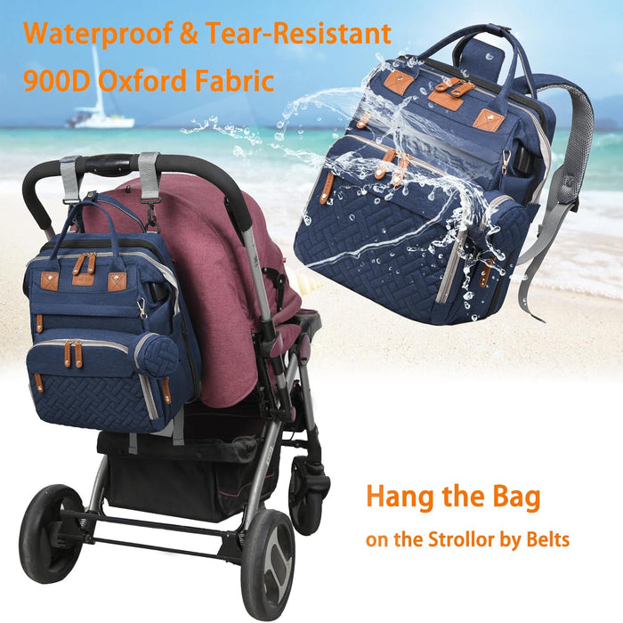 Baby Diaper Bag with Changing Station, Waterproof Diaper Bag Backpack for Moms Dads with USB Charging Port, Baby Shower 