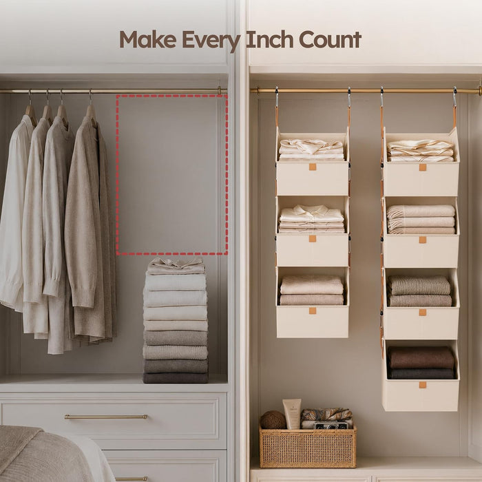 Hanging Closet Organizer 4 Tier - Clothes Hanging Shelves, Space-Saving Closet System, Fabric Storage Bins Bedroom Organ