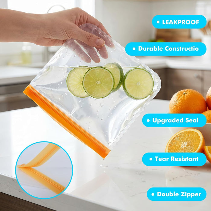 10 Pack Reusable Freezer Bags, Leakproof Reusable Silicone Food Storage Bags BPA Free Contaizers, Snack Sandwich Gallon 