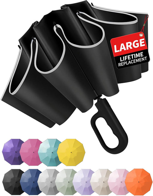 Inverted Umbrella with Carabiner Handle, Windproof UV Sun & Rain
