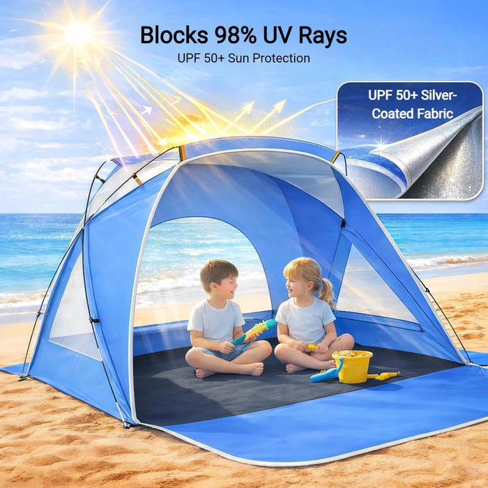 Beach Tent, Portable Sun Shelter for 2/3/4/6-8 Person with UPF 50+ UV Protection, Easy Setup Waterproof Beach Shade Cano