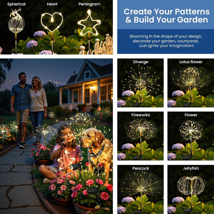 2Pack Solar Lights Outdoor, 120LED Firework Lights