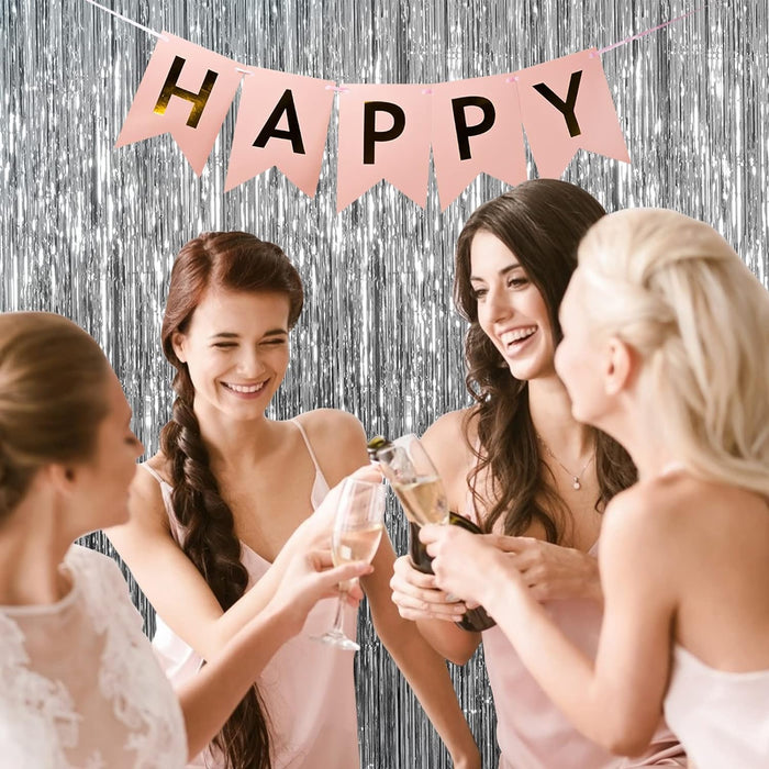 2 Pack Silver Foil Curtain Party Streamers Metallic Tinsel Foil Fringe Photo Booth Backdrop for Birthday Wedding Engagement Baby Shower Bachelorette Christmas Holiday Celebration Party Decorations