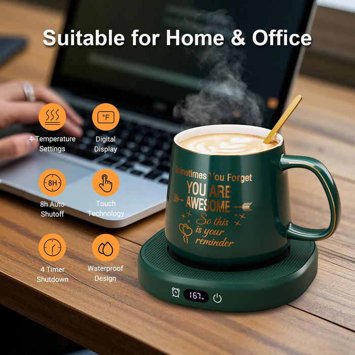 Coffee Mug Warmer & You are Awesome Mug Set, Electric Cup Warmer for Desk
