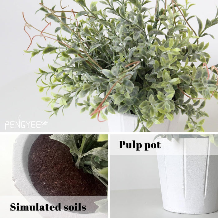 4 Pack Small Fake Plants in White Pulp Pot for Home Decor