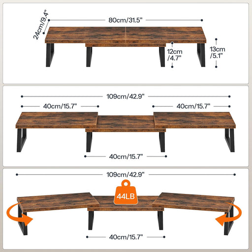 Dual Monitor Stand Riser, Computer Monitor Stand for PC,Rustic Brown