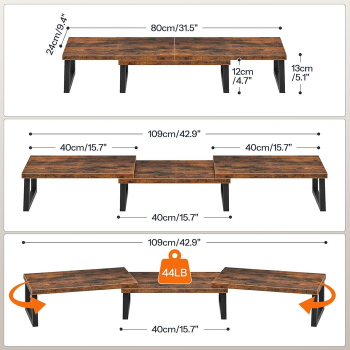 Dual Monitor Stand Riser, Computer Monitor Stand for PC,Rustic Brown