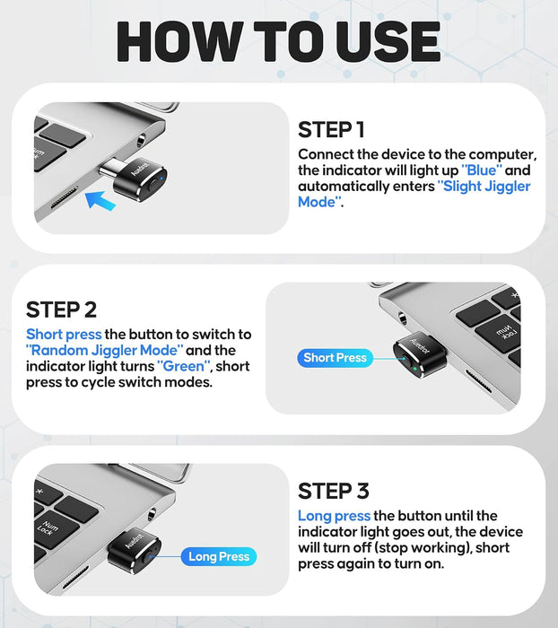Mouse Jiggler Undetectable USB-C Mouse Mover with Switch Button, Automatic Type-C Wiggler with 2 Jiggle Modes, Plug & Pl