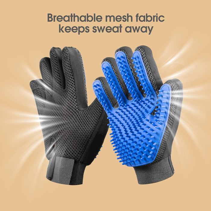 Pet Hair Removal Glove with 255 Silicone Tips for Dogs & Cats, 1 Pair Blue