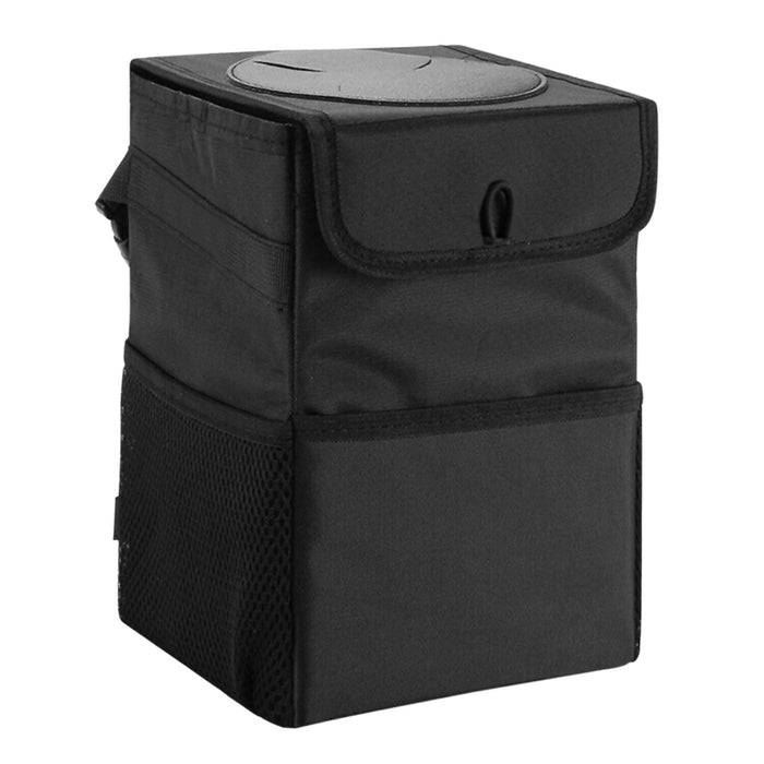 Black hanging car trash bin with covered opening